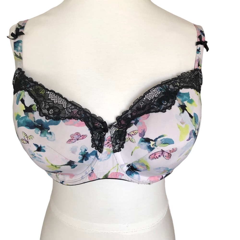 WOMENS CACIQUE FLORAL AND BLACK LACE BRA SIZE 40DD